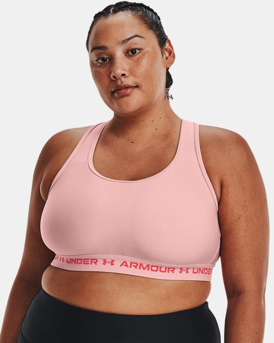Damen Armour® Mid Crossback Heather Sport-BH, Pink, pdpMainDesktop image number 0